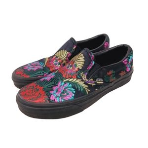 Vans Festival Satin Classic Skate Shoes in Black Floral Size Women 6 Men 4.5